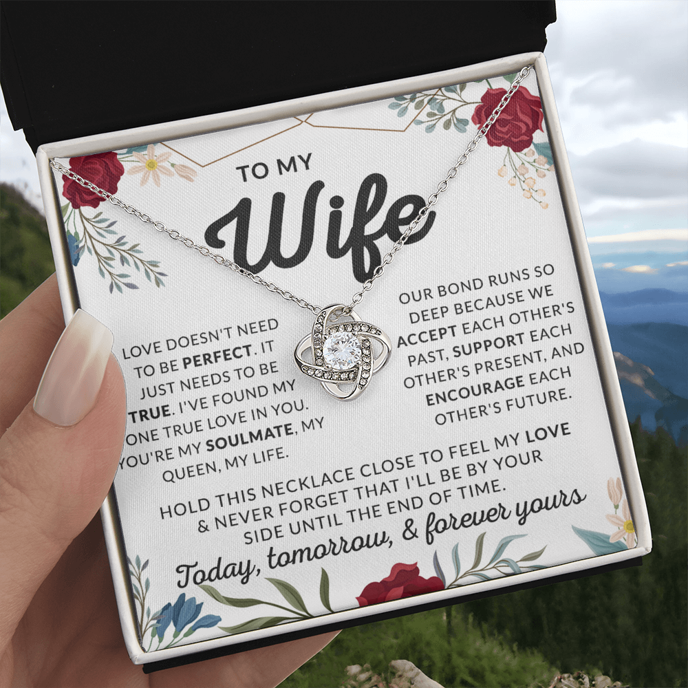 Wife Necklace Gift From Husband, To My Wife Love Knot Pendant Valentines Day Anniversary Jewelry with Message Card and Gift Box Gift for Wife Necklace Gift Set for Wife, Jewelry Gift For Women