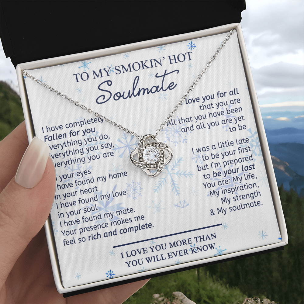 14k White Gold To My Soulmate Necklace Gift From Husband, Boyfriend For Her, Soulmate Gift Necklace for Wife, Smokin's Hot Soulmate Pendant Beautiful To My Wife Love Knot Pendant Necklace Gift