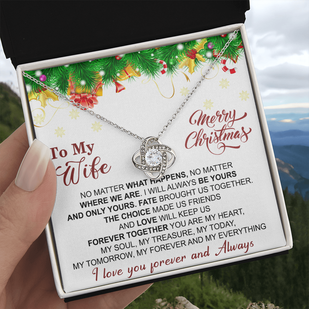 Gift Christmas Necklace For Wife, To My Wife Necklace From Husband, Love Knot Jewelry Gift For Wife, Husband To Wife Love Knot Pendant For Wife Jewelry Gift For Women Merry Christmas Necklace
