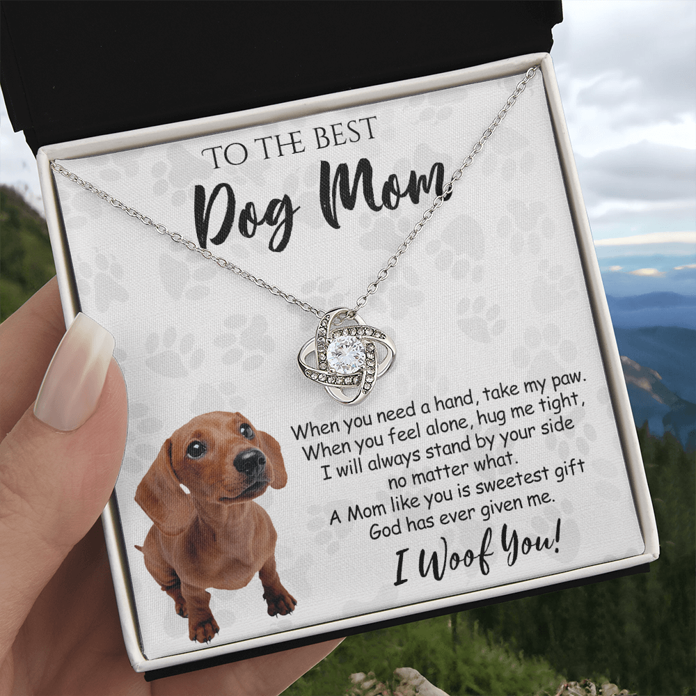 To The Best Dachshund Dog Mom Love Knot Necklace From Daughter Mother's Day Necklace Gift, Dachshund Love Knot Pendant, Jewelry Gift For Women, Dog Lovers Dachshund Gift Necklace, Dog Mom Necklace