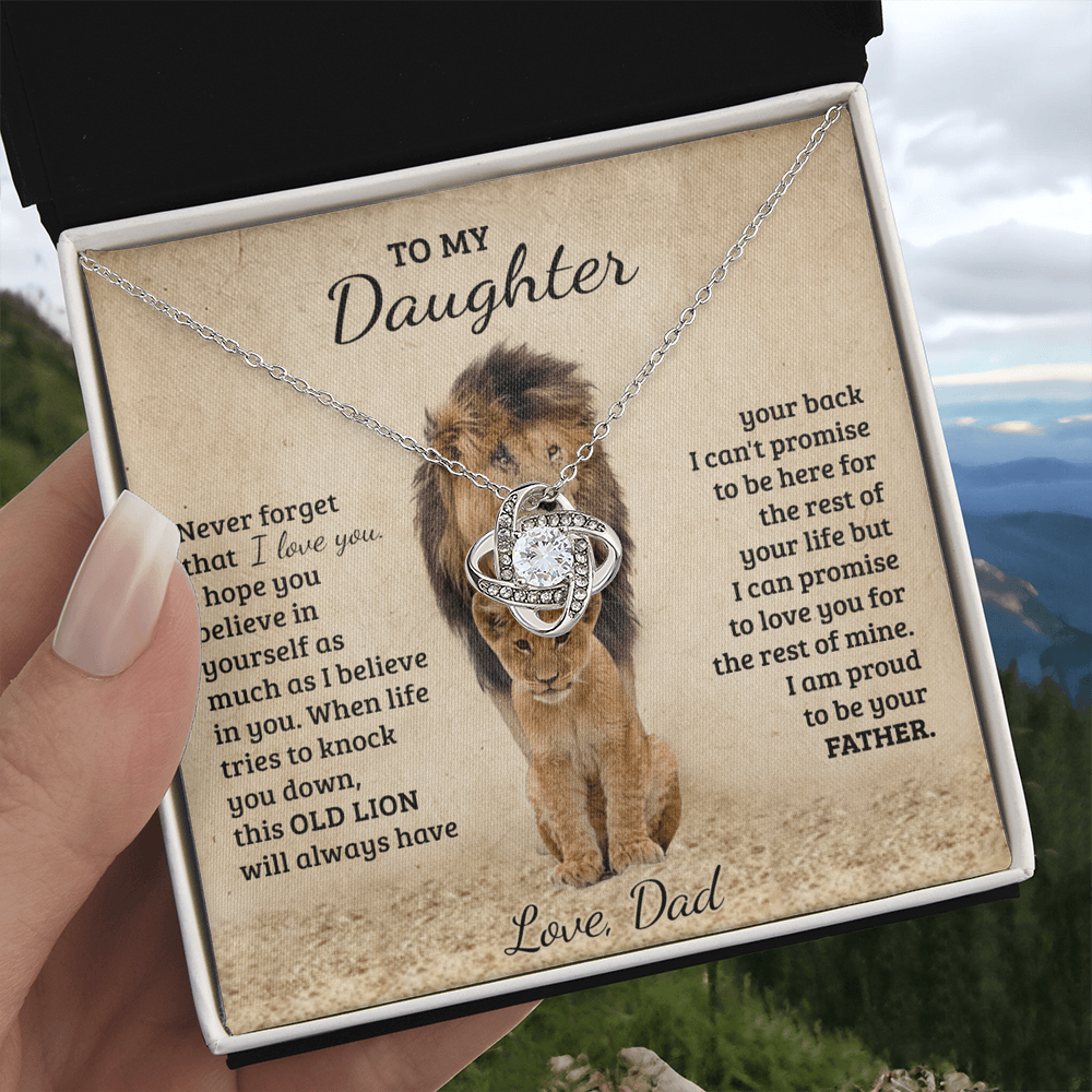 To My Daughter Gift Necklace from Dad Old Lion Your Back Believe Rest of Mine Personalized Chain Necklace Jewelry for Women Birthday Valentine Mother Jewelry Gift For Girls, Little Girl