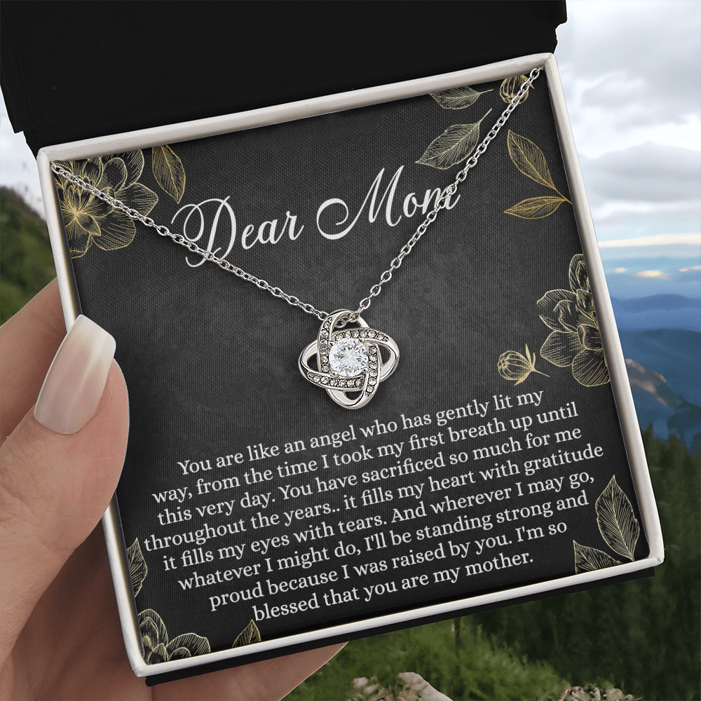 To My Mom Necklace From Daughter, Mom Gift Necklace, Mother And Daughter Gift Love Knot Necklace, Dear Mom Card And Necklace Gift On Mothers Day, Anniversary, Birthday Gifts, Jewelry For Mom