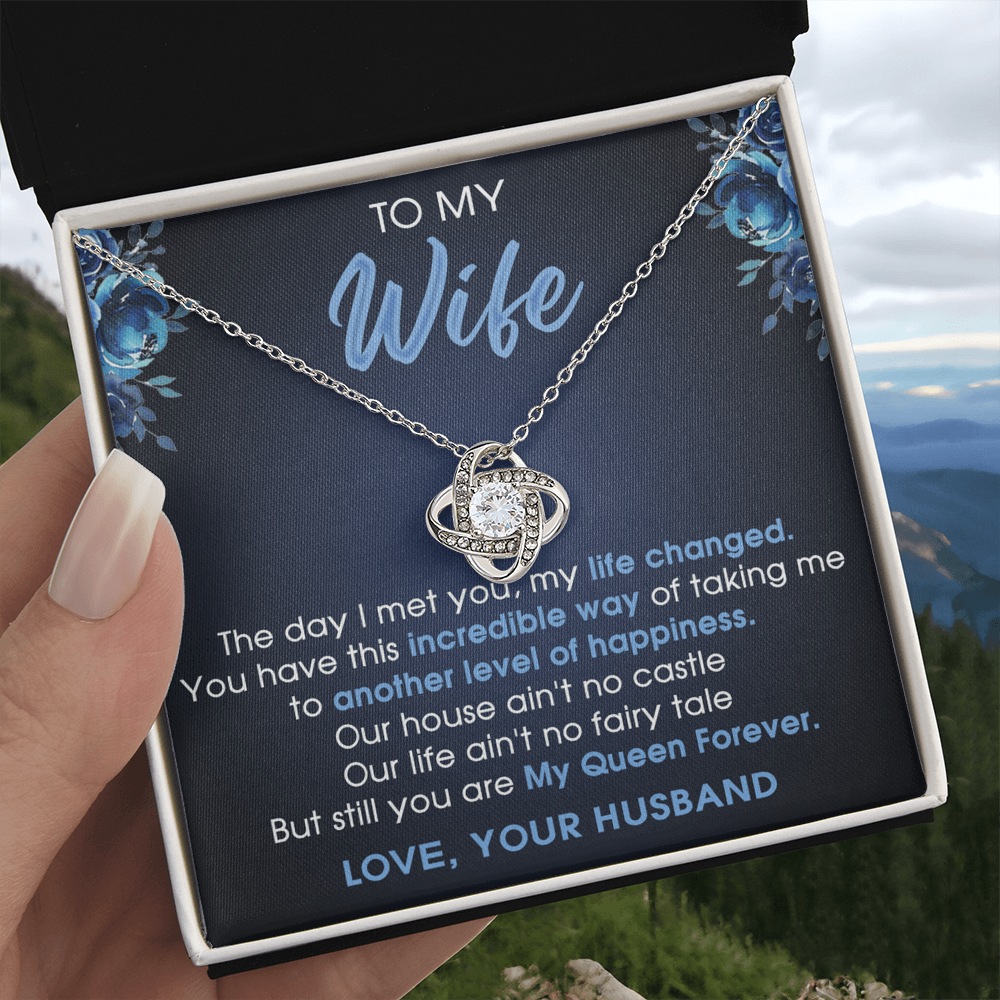 To My Wife Necklace From Husband Pendant Gift For Wife, Wife Gift Necklace, Husband To Wife Gift Love Knot Pendant From Men Jewelry Gift For Women, Soulmate Gift Necklace My Queen Forever Necklace