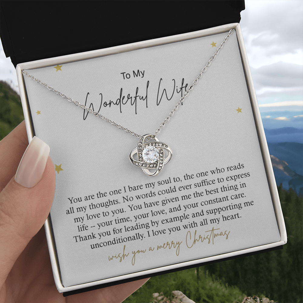 To My Wonderful Wife Necklace From Husband, Wish You A Merry Christmas Love Knot Necklace Gift For Wife Husband To Wife, Jewelry Gift For Women Wife Gift Necklace Soulmate Gift Pendant Necklace