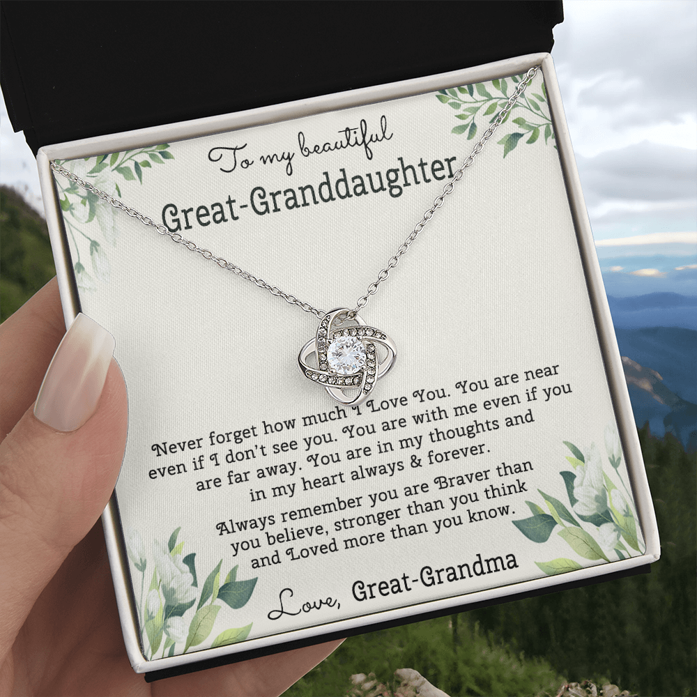 To My Beautiful Great Grnddaughter Necklace From Great Grandma Love Knot Necklace For Granddaughter, Never Forget Necklace For Granddaughter, Our Granddaughter Jewelry Gift For Girls, Littler Girl
