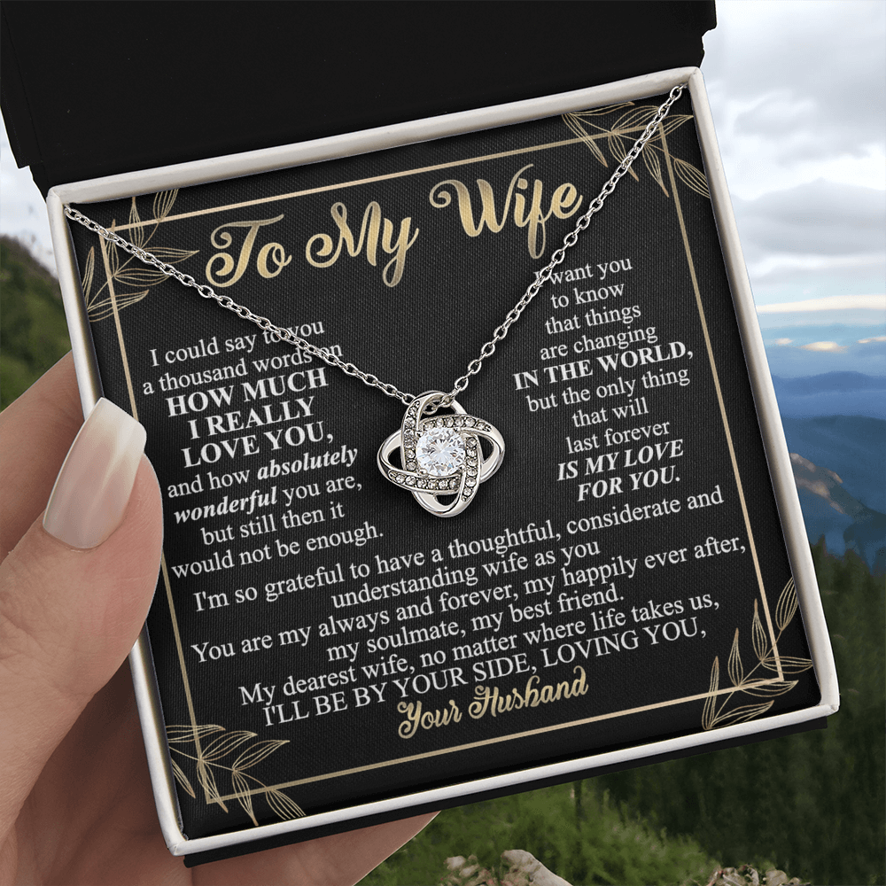 Wife Necklace Gift From Husband To My Wife Love Knot Pendant Valentines Day Anniversary Jewelry with Message Card and Gift Box Gift for Wife, Jewelry Gift For Women, Necklace Gift Set for Wife