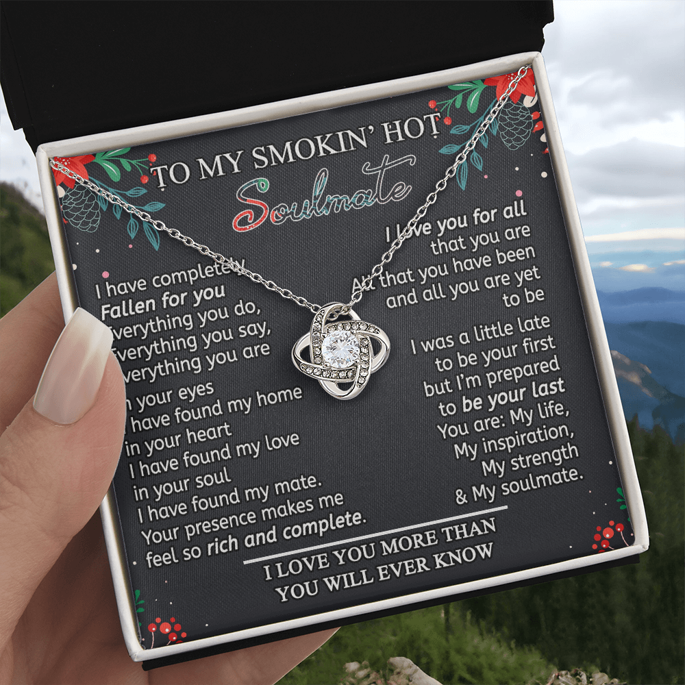 Stainless Steel Cubic Zirconia Love Knot Necklace To My Smokin' Hot Soulmate Birthday Christmas Jewelry Romantic Necklace For Wife with Message Card Box Personalized Gift Necklace For Soulmate