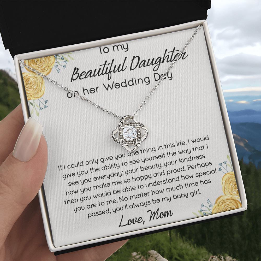 Personalized Gift Necklace For Daughter On Her Wedding Day, Jewelry For Daughter With Message Card And Box, To My Beautiful Daughter On Her Wedding Day Necklace From Mom, Mother To Daughter Gift