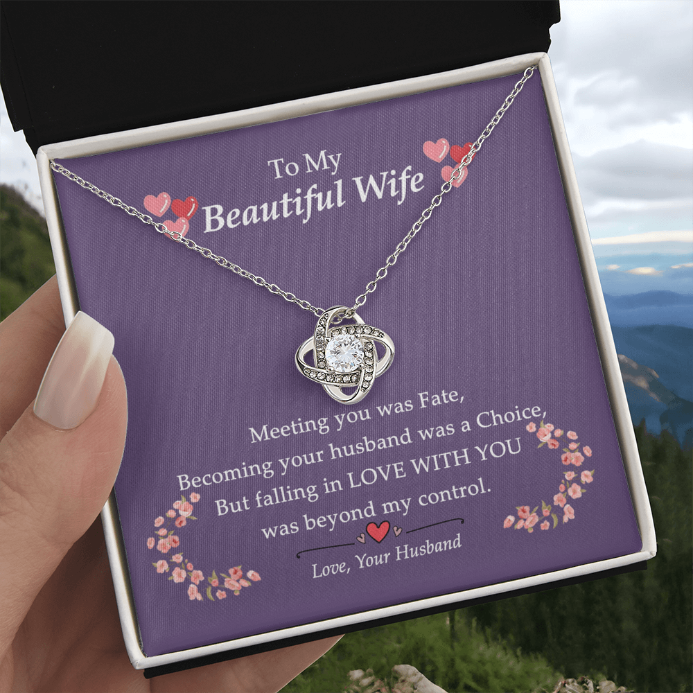To My Beautiful Wife Necklace From Husband Love With You Pendant Gift For Wife, Wife Gift Necklace, Husband To Wife Gift Love Knot Pendant Gift From Men Jewelry Gift For Women Soulmate Gift Necklace