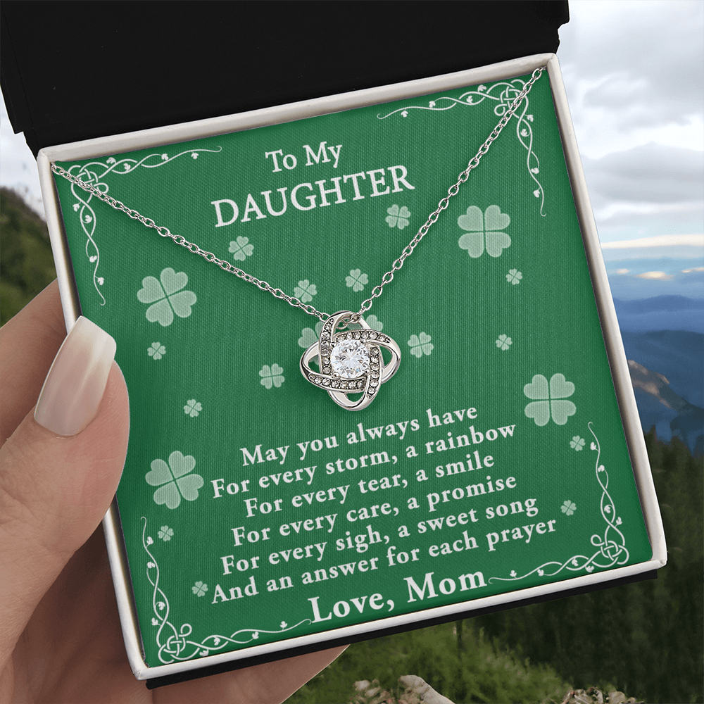 Four Leaf Clover Card Daughter Necklace, Love Knot Necklace Gift For Daughter - To My Daughter Necklace From Mom, Mother And Daughter Gift Necklace Pendant For Daughter, Jewelry Gift For Girls