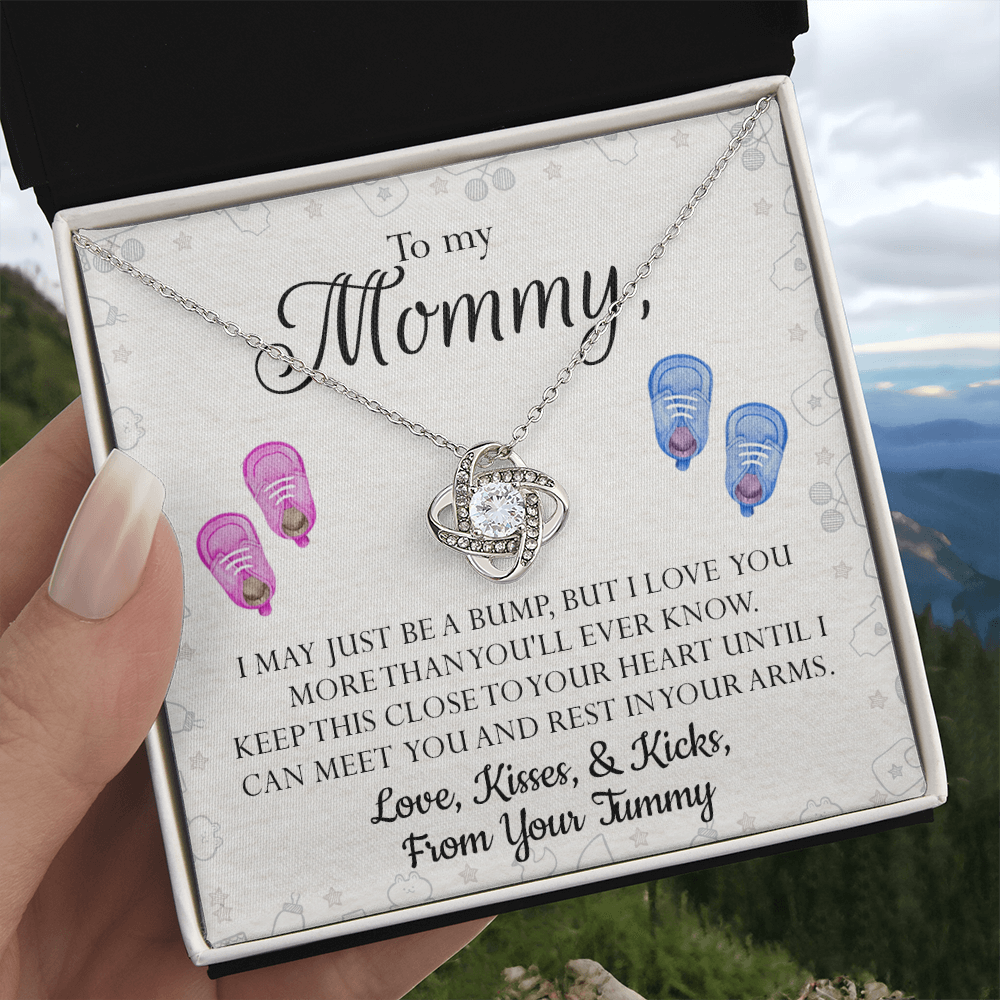 Mom Gift Necklace, To My Mommy Love Knot Necklace From Tummy, Necklace Gift For Mom, Mother's Day Necklace Gift, Birthday Necklace For Mom Anniversary Jewlry Gift For Women Kisses And Kicks Necklace