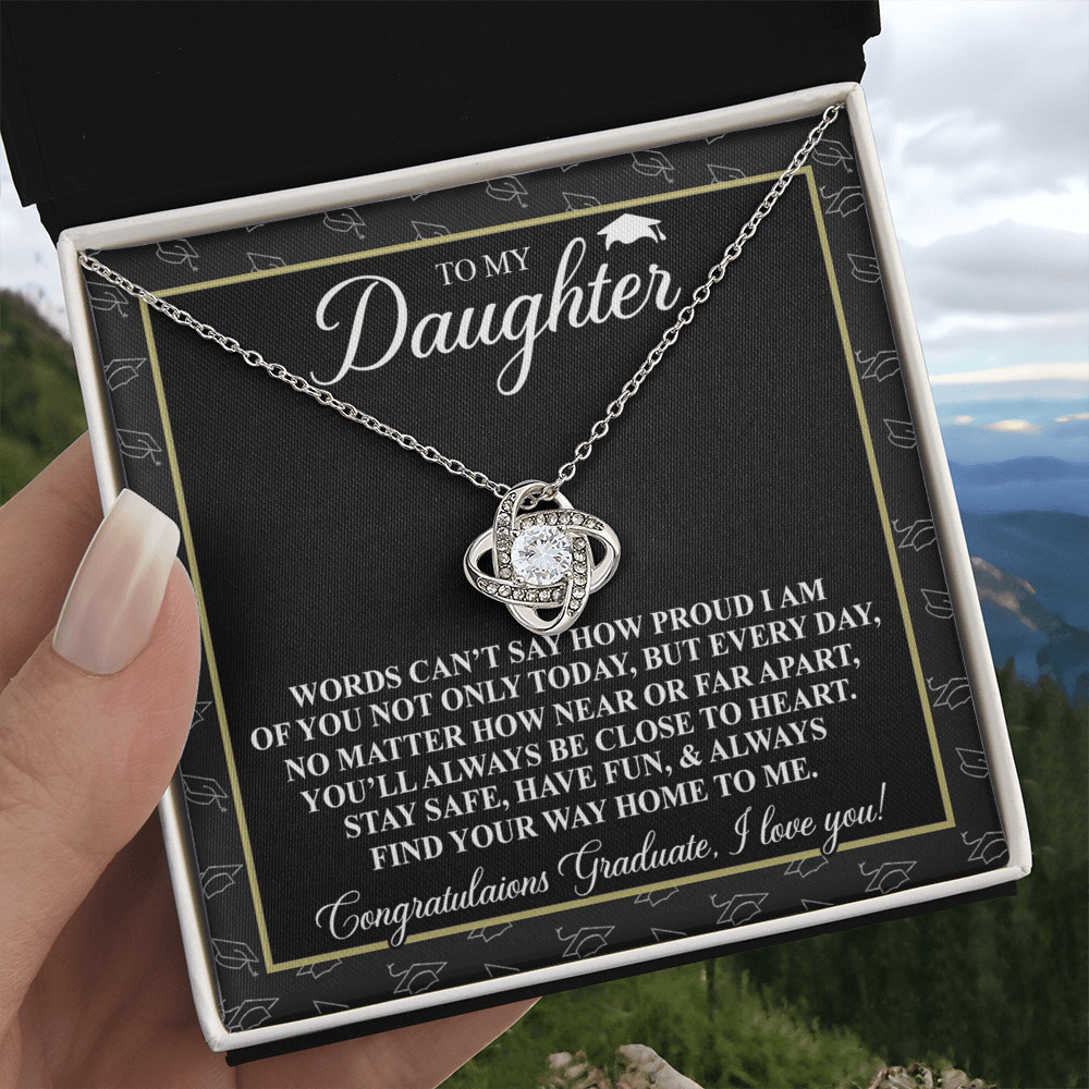 To My Daughter Gift Necklace From Father to Daughter Gift, Birthday Necklace Love Knot Pendant Necklace Gift Message Card and. Gift Box styles On Birthday, Christmas, Anniversary Graduation Gift
