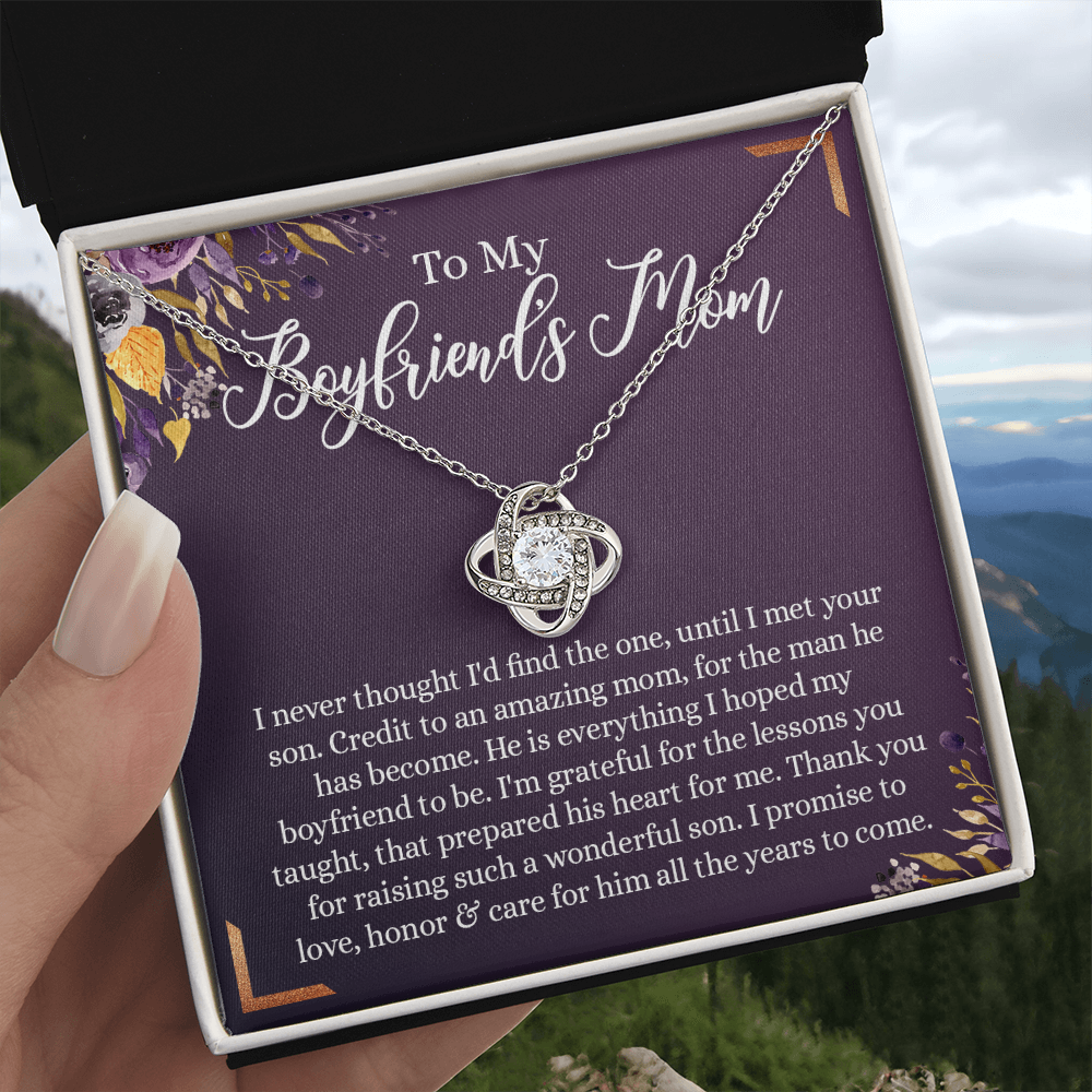 To My Boyfriend's Mom Necklace, Thank You For Raising Man Necklace Gift For Her, Gift To Boyfriend's Mom On Mothers Day Birthday, Christmas, Love Knot Gift for Bf Mom, Jewelry For Women Girlfriend's
