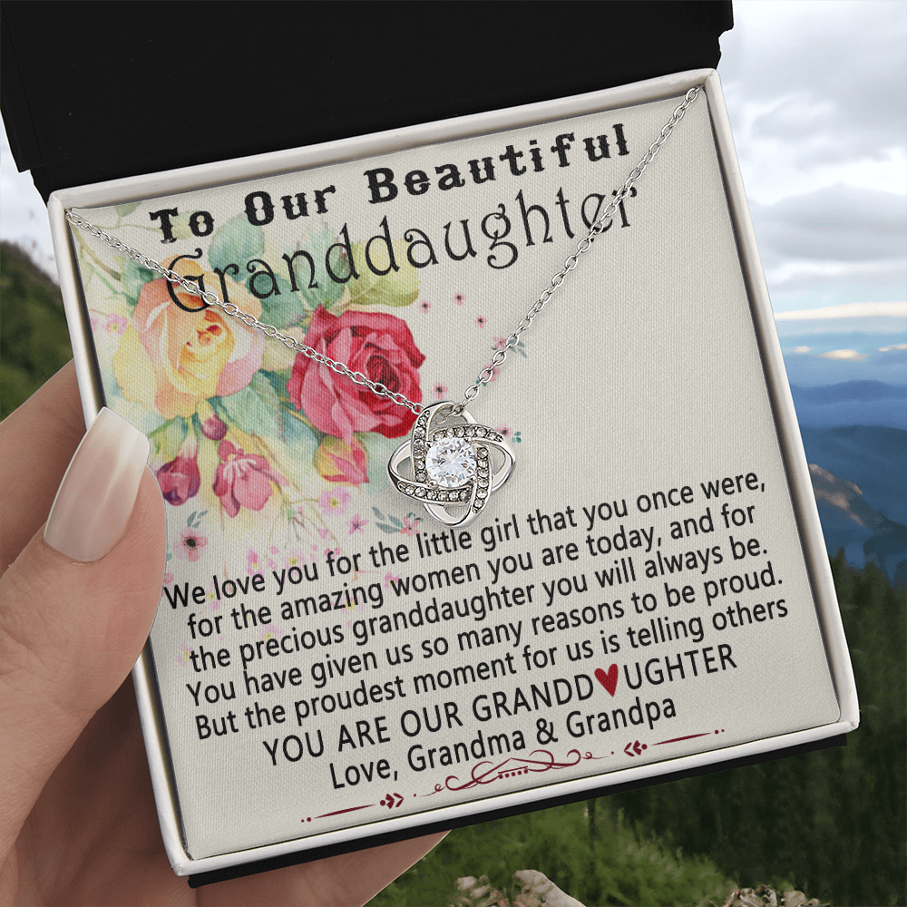 To Our Beautiful Granddaughter Necklace From Grandma And Grandpa To Granddaughter Love Knot Necklace, Gift Necklace To Granddaughtr, You Are Our Grandaughter Necklace Gift For Girls, Little Girl