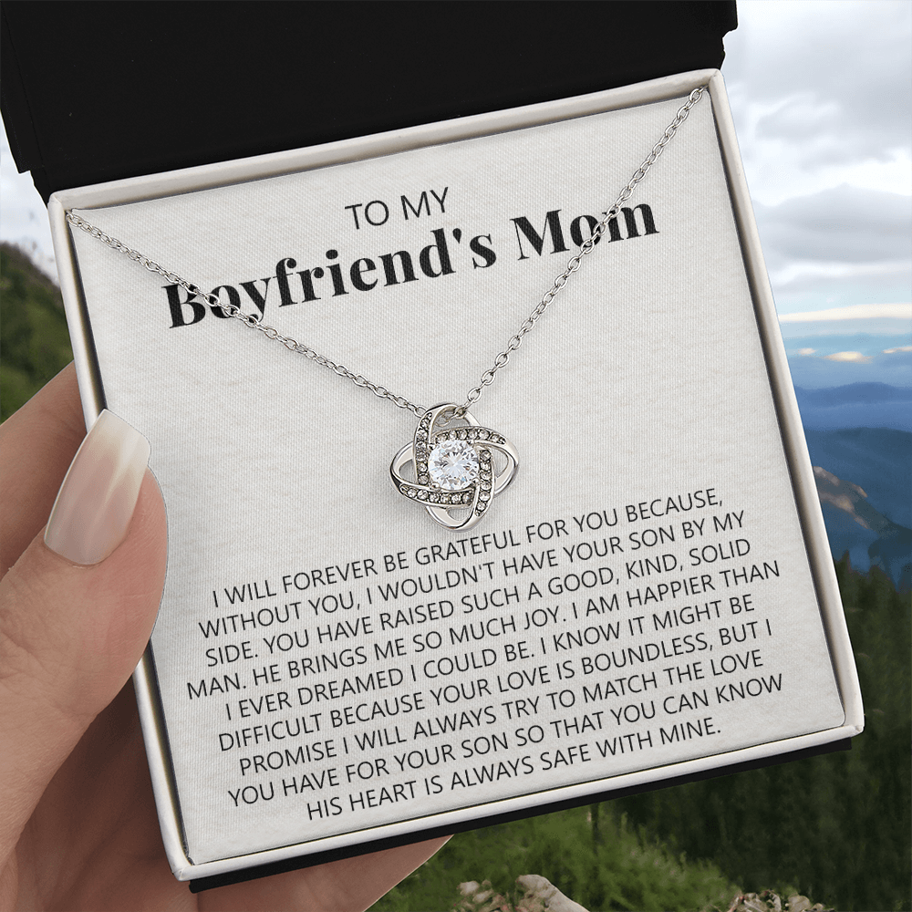To My Boyfriend's Mom Necklace From Girlfriend, Jewelry Gifts For Boyfriend's Mom On Mothers Day Birthday Anniversary, Presents for Mom Necklace for Women, Boyfriend's Mom Gift Love Knot Necklace