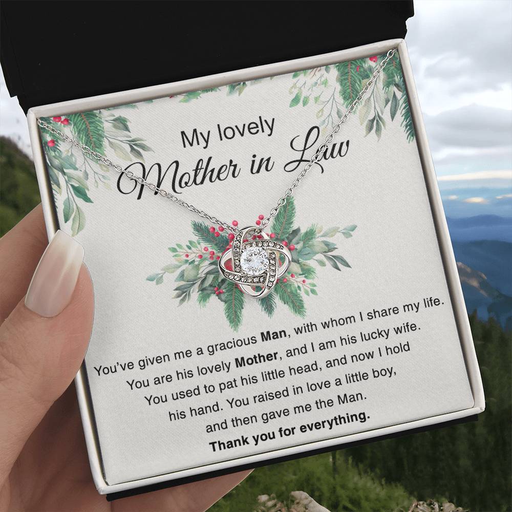 Mother in Law Gift Necklace, To My Lovely Mother In Law Love Knot Necklace From Daughter In Law Thank you For Mom Necklace Jewelry Gift For Women Bonus Mom Gift Necklace, Lovely Mother Gift Necklace