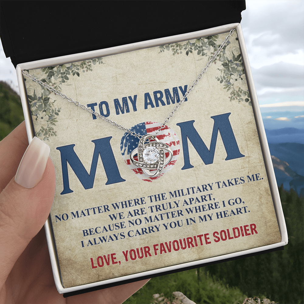 Army Mom Necklace, To My Army Mom Necklace From Daughter, Favourite Soldier Necklace Gift For Mom, Army Mom Love Knot Necklace Gift, Military Mom Gift Necklace, Soldier Mom Necklace Gift For Women