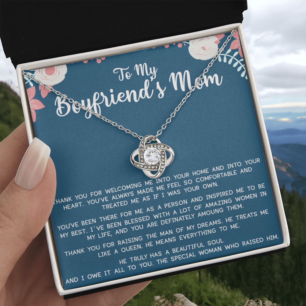 To My Boyfriend's Mom Gift Necklace, Mothers Day Necklace For Boyfriends Mom From Girlfriend, Presents for Mom Necklace for Women, Love Knot Necklace Gift For Boyfriend's Mom From Girlfriends mom