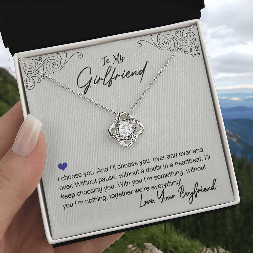 To My Beautiful Girlfriend Love Knot Necklace From Boyfriend, Husband, Beautiful Girlfriend Gift Necklace I Choose You - Love Knot Pendant Gift For Girlfriend, Soulmate Jewelry Gift For Girlfriend