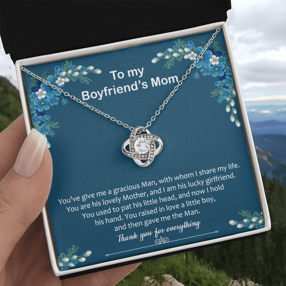 To My Boyfriend Mom Necklace From Girlfriend,  Thank You For Everything Boyfriend's Mom Gift Necklace, Love Knot Necklaces For Boyfriends Mom Gift On Christmas, Mothers Day Jewelry For Her