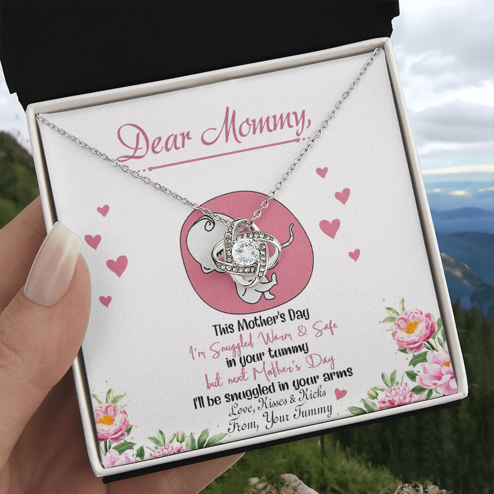 Dear Mommy Necklace, To My Mom Love Knot Necklace From Tummy, Kisses And Kicks Gift Necklace, Mother And Daughter Gift Necklace Jewelry Gift For Women, Mommy Gift Pendant Mother's Day Necklace Gift