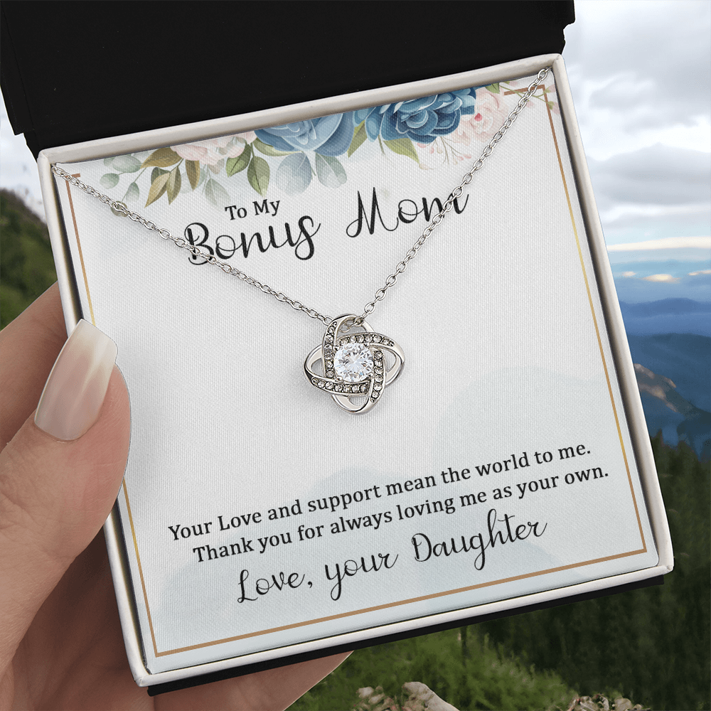 Bonus Mom Gift Necklace, Bonus Mom And Bonus Daughter Love Knot Necklace, To My Bonus Mom Necklace From Daughter, Thank You For Always Mom Necklace Gift On Mother's Day, Birthday Gift Anniversary