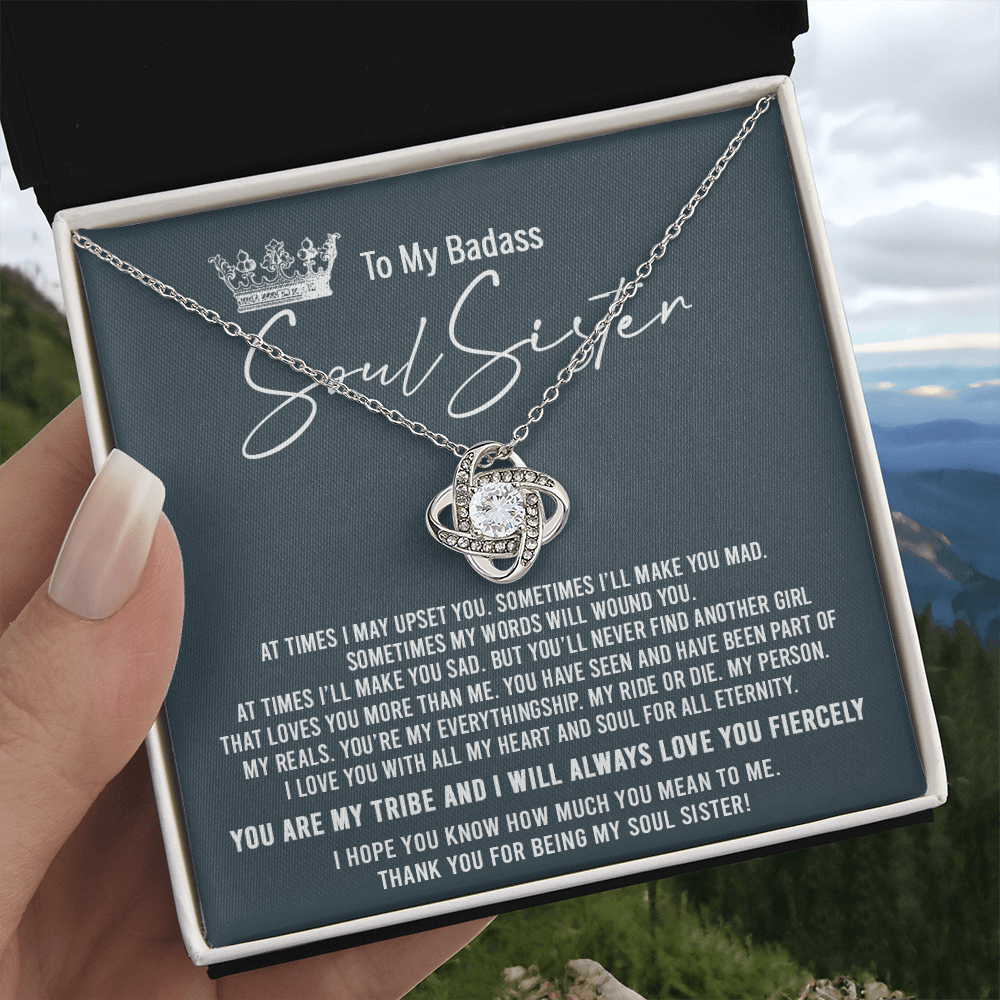 To My Badass Soul Sister Necklace From Sister, Brother, Thank You for Being My Badass Sister Love Knot Necklace - Unique Badass Sister Gift Necklace Friendship Sister Jewelry Gift For Women Gift Box