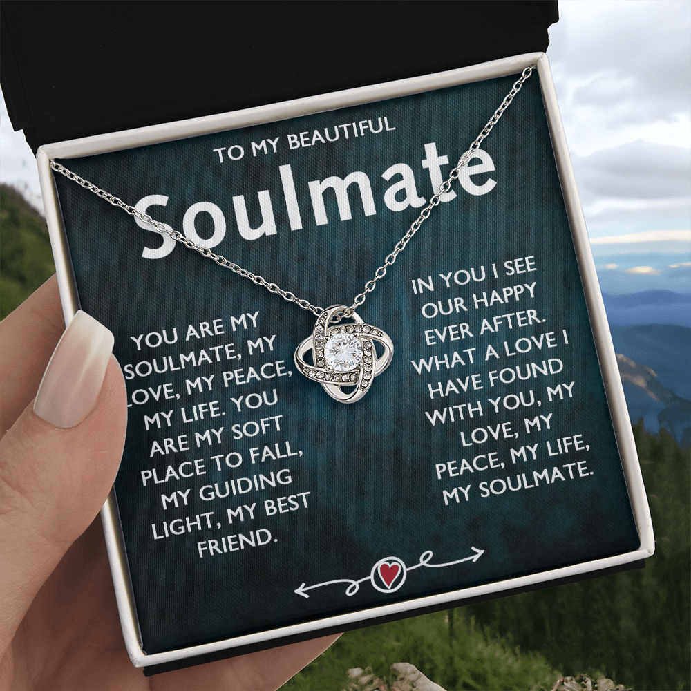 To My Beautiful Soulmate Necklace, Gift Necklace for Soulmate, Love Knot Necklace for Girlfriend, Soulmate Jewelry, Future Wife Gift Necklace, Necklace for Wife from Husband 14k White Gold