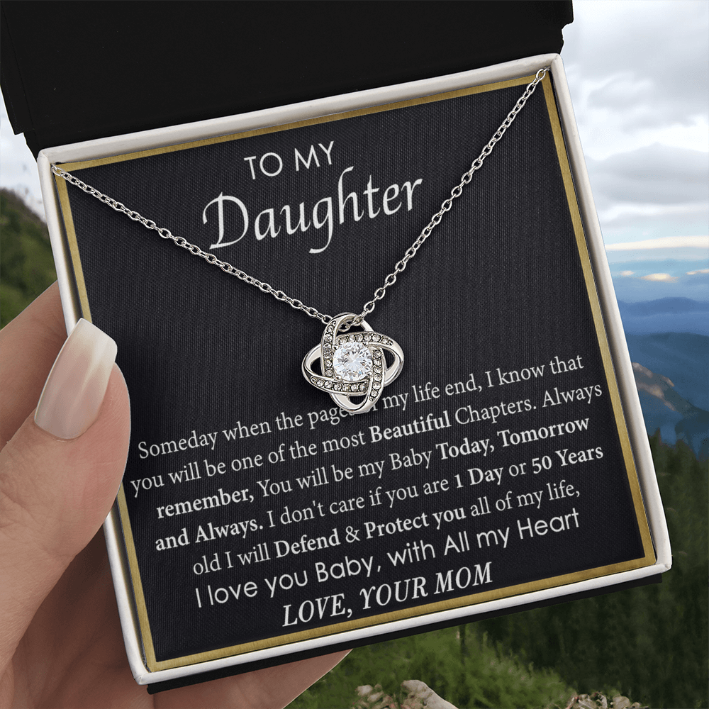 To My Daughter Love Knot Necklace From Mom, Mother Daughter Gift Necklace, To Daughter Pendant Gift From Mom, Little Girl Necklace Pendant I Love You Baby Love Knot Jewelry Gift For Girls