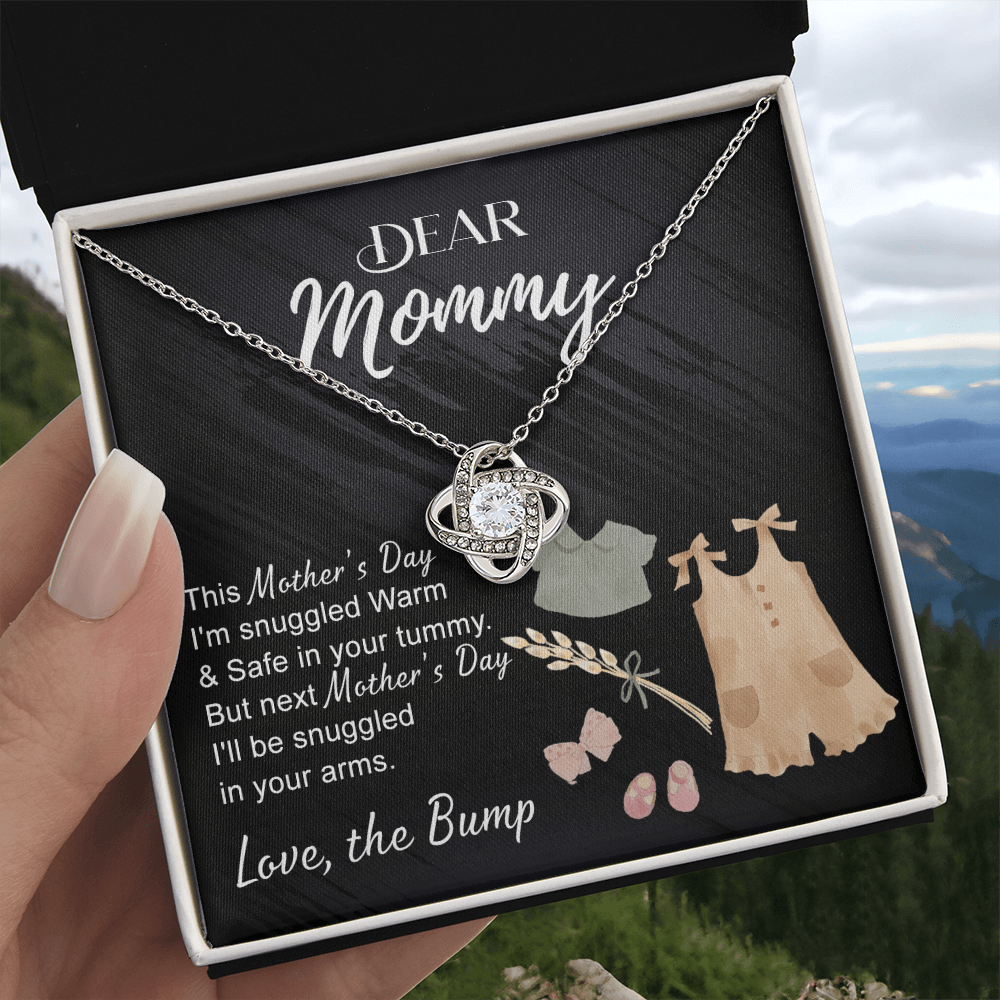 Dea Mommy Necklace Mothers Day Love Knot Necklace, Mothers Day Gifts for Pregnant Wife, Happy Mothers Day Necklace Gift for Moms to Be, Mother To Be Mothers Day Gift, To My Mommy Necklace from Bump