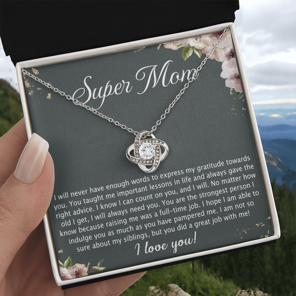 Super Mom Gift Necklace, To My Super Mom Love Knot Necklace Gift From Daughter Son Gift For Mom, Mother And Daughter Gift Necklace Personalized Gift Pendant, Love Knot Necklace Gift For Mom Pendant