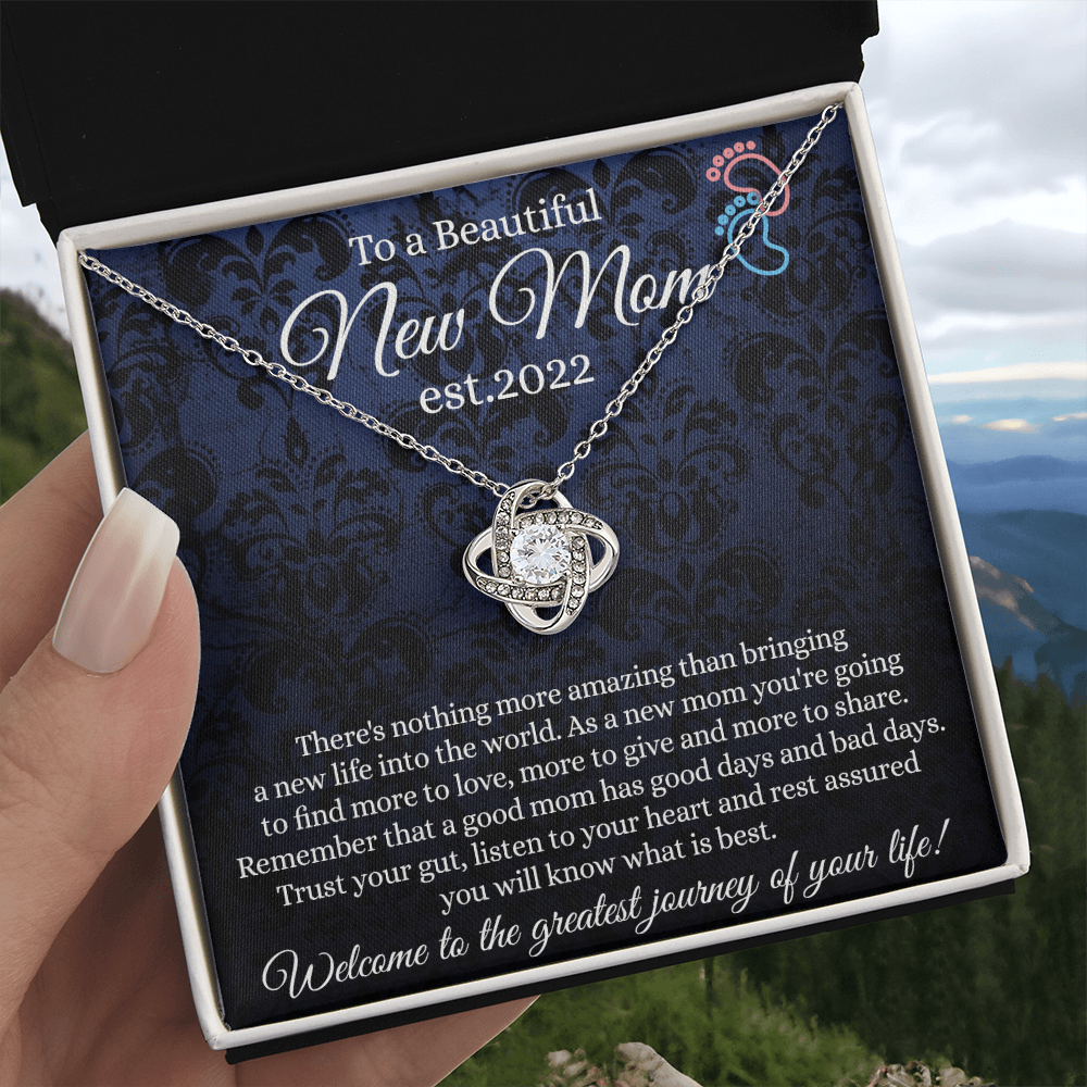 New Mom Gift Necklace, To A Beautiful New Mom Love Knot Necklace Gift From Daughter, est 2022 Necklace Gift For Mom, Beautiful Mom Gift Necklace, Jewelry Gift For Women, New Mom Love Knot Pendant