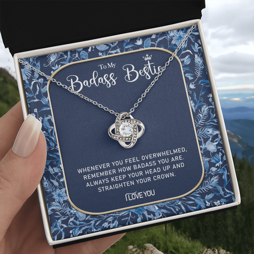 To My Badass Bestie Necklace, Best Friend Gift Necklace, Best Friend Birthday Gift, Best Friend Wedding Gift Pendant, Bridesmaid Gift for Badass Bestie Love Knot Necklace On Valentine's, Anniversary
