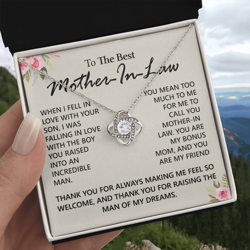 To My Mother in Law Love Knot Necklace From Daughter, Pendant Gift for Mother's Day Birthday Gift Boyfriend's Mom, Mother In Law On You Wedding Necklace Gift For Mother In Law, Gift For Bonus Mom