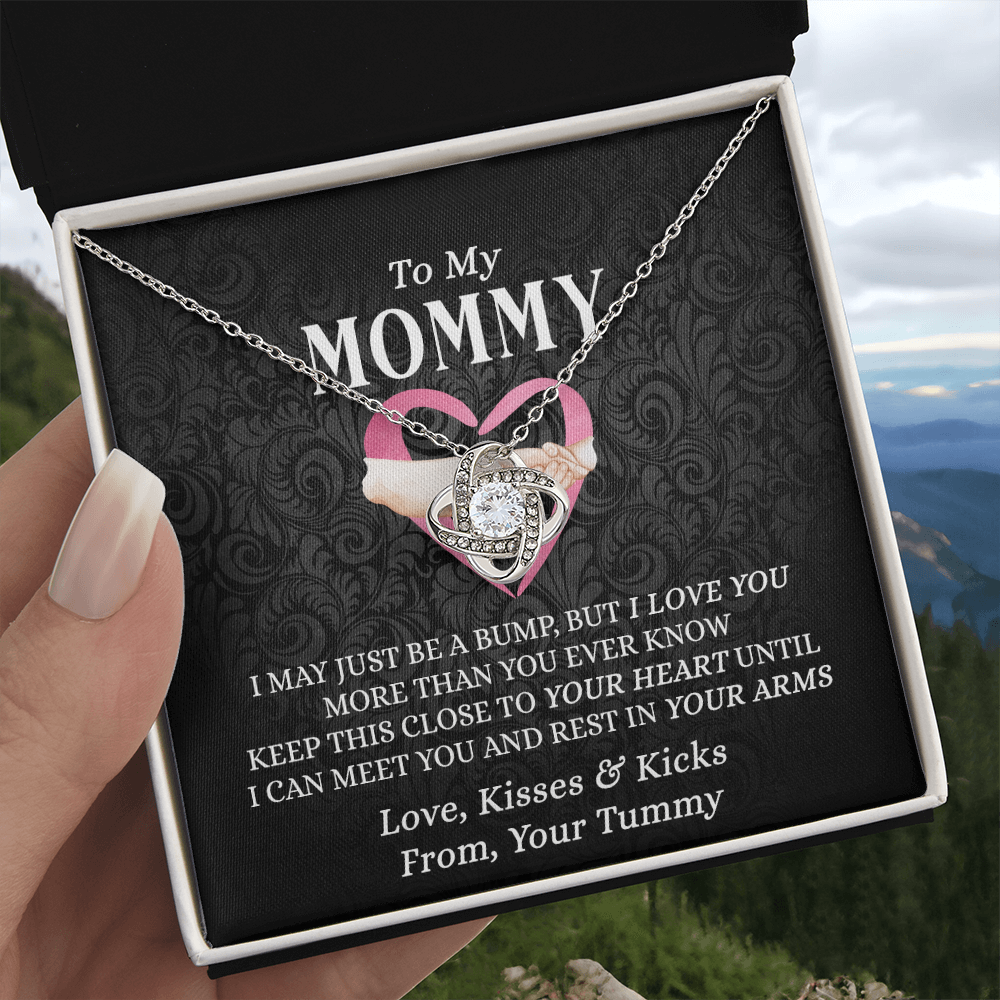 To My Mommy Gift Necklace, Mommy Love Knot Necklace From Tummy, Future Mom Gift Necklace, Pregnancy Gifts Necklace for First Time Moms, Sentimental Gift for Mothers, Mom To Be Gift Necklace