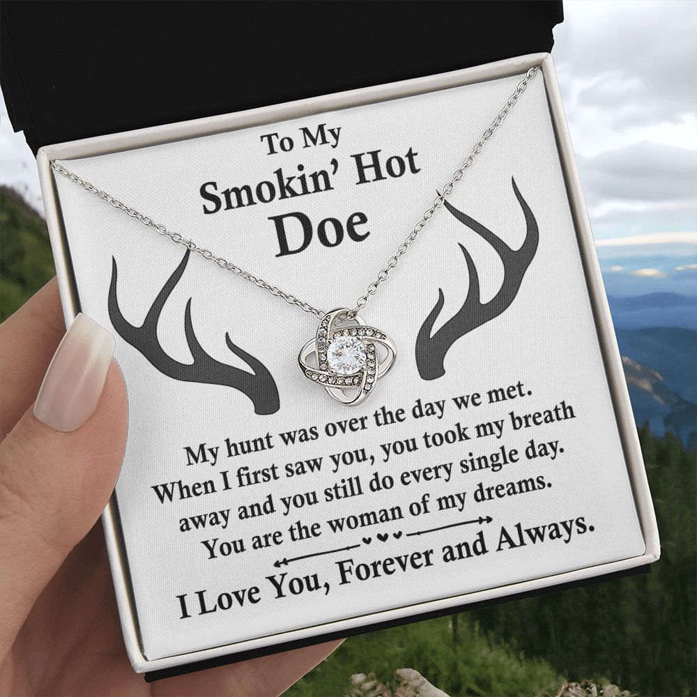 To My Smokin' Hot Doe Necklace Gift From Husband Boyfriend Dreams Love Knot Necklace Gift For Soulmate Wife with Message Card Gift Box Gift Necklace for Her Romantic, Girlfriend Gifts Necklace
