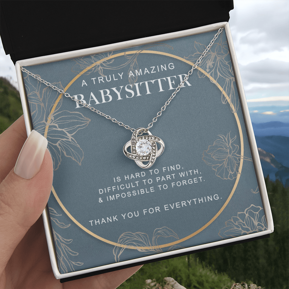Babysitter Necklace, To A Truly Amazing Babysitter Love Knot Necklace From Family, Thank You For Everything Gift Necklace, Babysitter Gift Necklace, Love Knot Pendant Appreciation Gift for Babysitter
