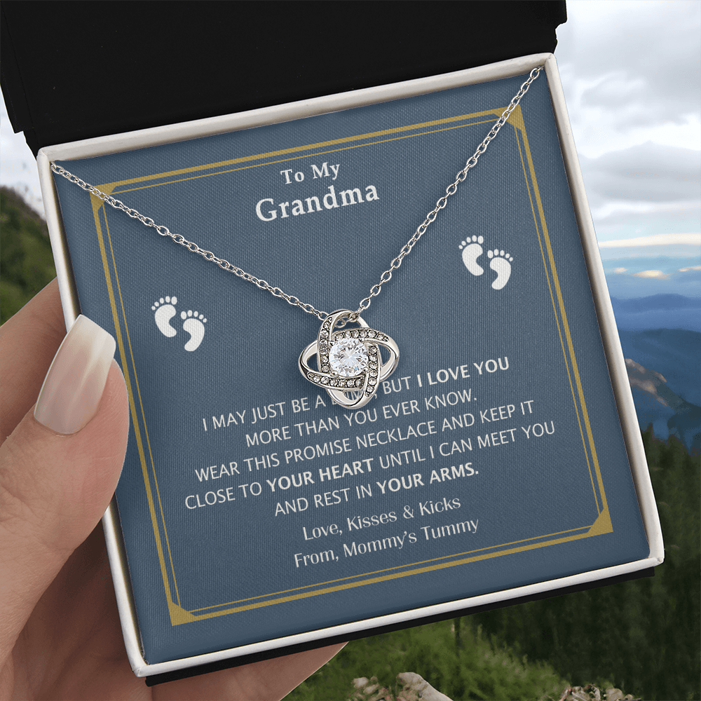 Grandma Gift Necklace From Mommy's Tummy - To My Grandma Love Knot Necklace From Granddaughter, Grandmother Grandma Necklace from Grandchildren Granddaughter - Jewelry Gift for Women, Grandma Gift