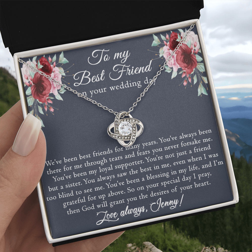 Best Friend Wedding Gift Necklace, Best Friend Gift Necklace, Gift Pendant For BBF On Wedding, To My Best Friend On Your Wedding Day Necklace, Best Friend Love Knot Necklace Gift On Wedding Day