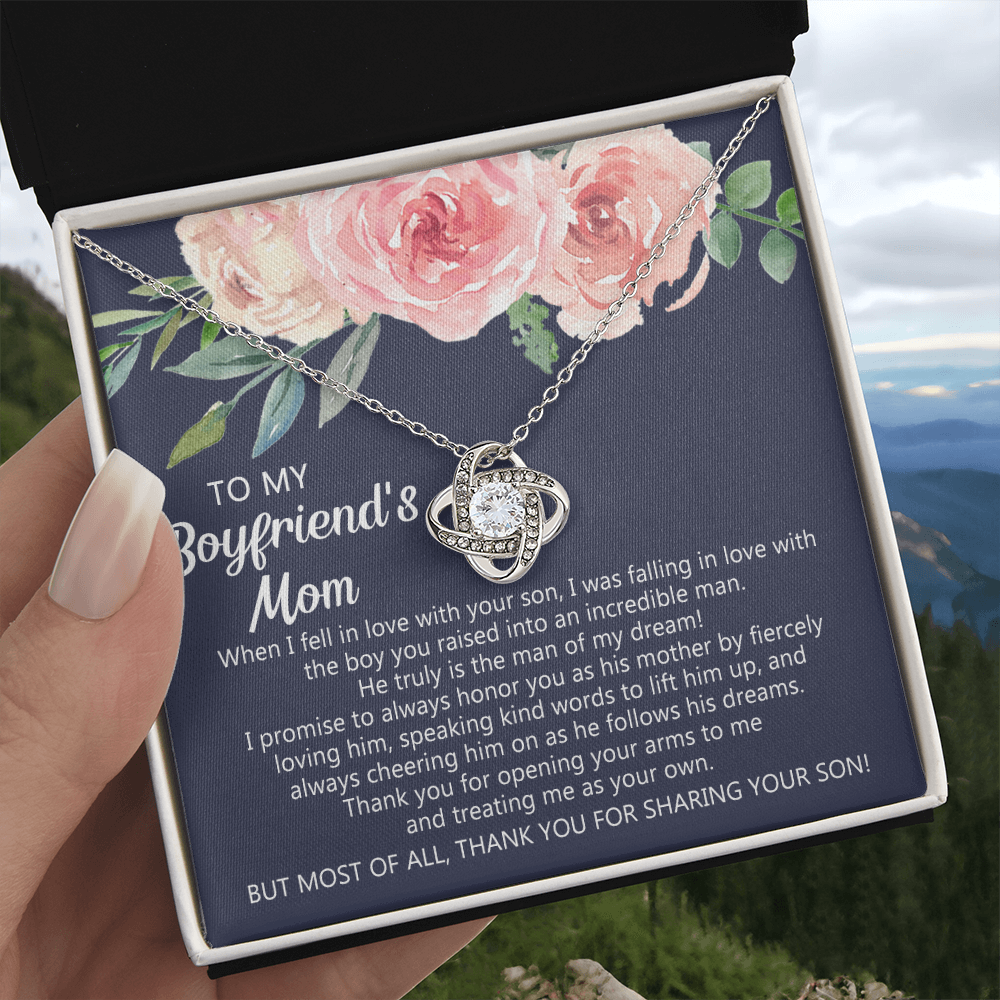 To My Boyfriend's Mom Necklace From Girlfriend, Gifts for Boyfriend's Mom Necklace, My Boyfriends Mom Love Knot Necklace From Man, Necklace On Mother's Day, Anniversary, Birthday Gifts, Christmas