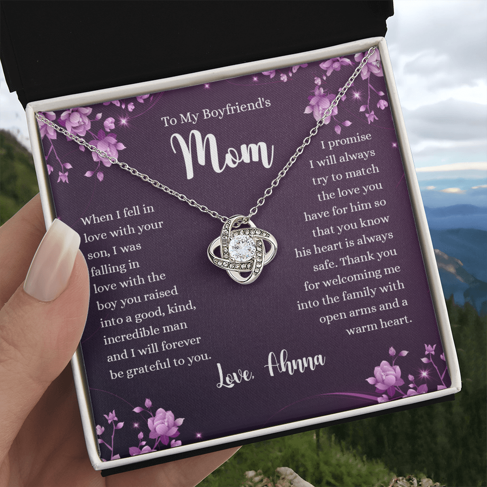 To My Boyfriend's Mom Necklace From Girlfriends, Gifts For Boyfriends Mom Love Knot Necklace Gift For Her, Boyfriend's Mom Necklace On Anniversary, Mother's Day, Presents for Mom Necklace for Women