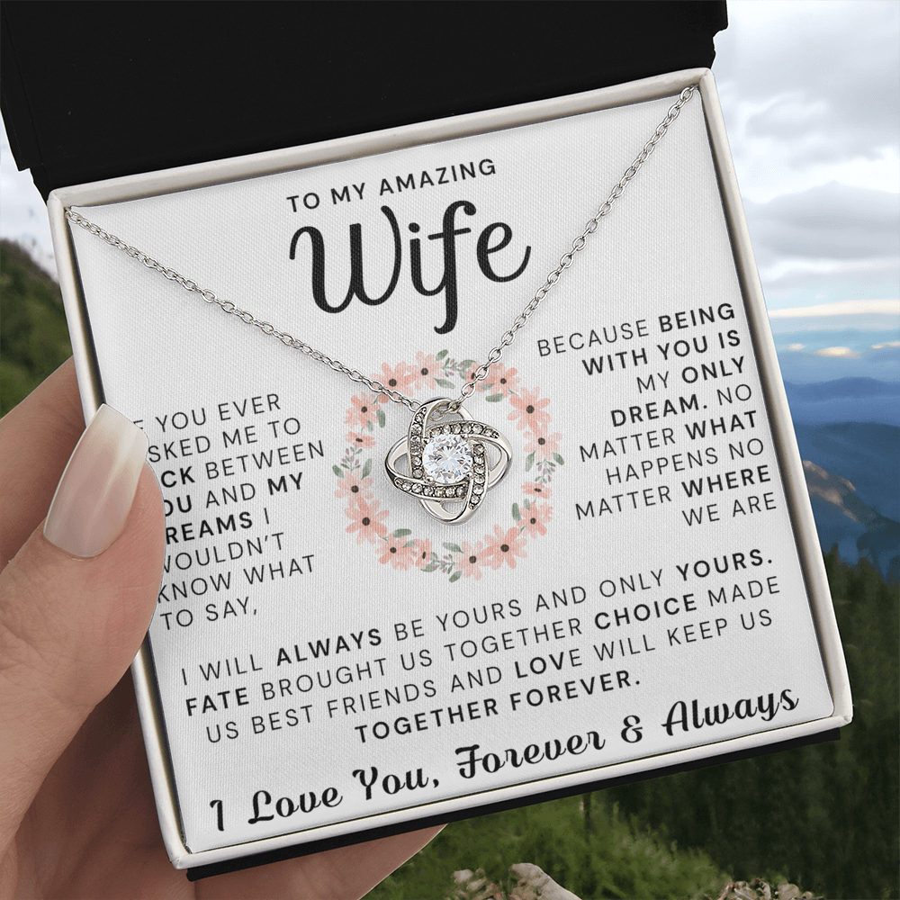 To My Amazing Wife Necklace From Husband, Gift Necklace For Wife, Soulmate, Girlfriend Necklace Gift On Valentine's Day Anniversary, Husband To Wife Love Knot Pendant Gift From Husband, Boyfriend