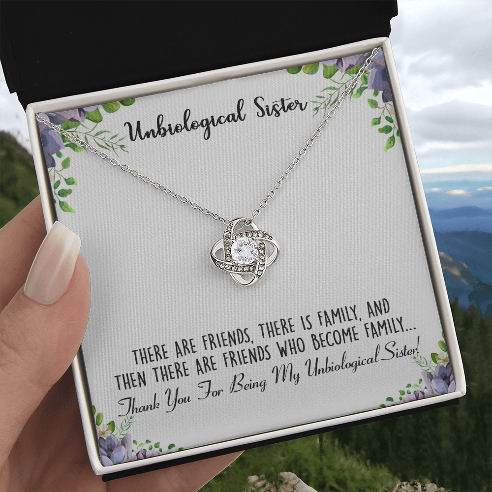 To My Unbiological Sister Love Knot Necklace From Sister, Thank You For Being Sister Gift Necklace, Sister-in-Law Gift Pendant, Love Knot Jewelry Gift For Girls Brother And Unbiological Sister Gifts