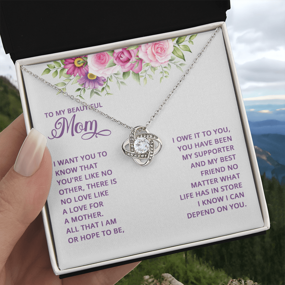 Happy Mother's Day Necklace, To My Beautiful Mom Necklace From Daughter, Mother And Daughter Gift Necklace On Mothers Day, Anniversary, Birthday Jewelry For Women Love Knot Pendant Gift For Mom
