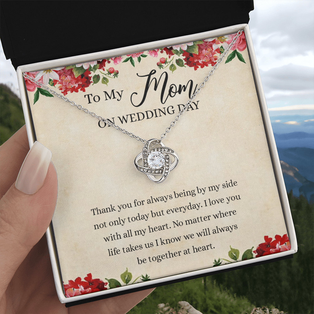 To My Mom Love Knot Necklace Gift for Mom on Wedding Day, Gift Necklace for Mother of The Groom, Gift for Bridesmaid Proposal Gift Necklace, To My Mom Gift Necklace On Wedding Day from Daughter