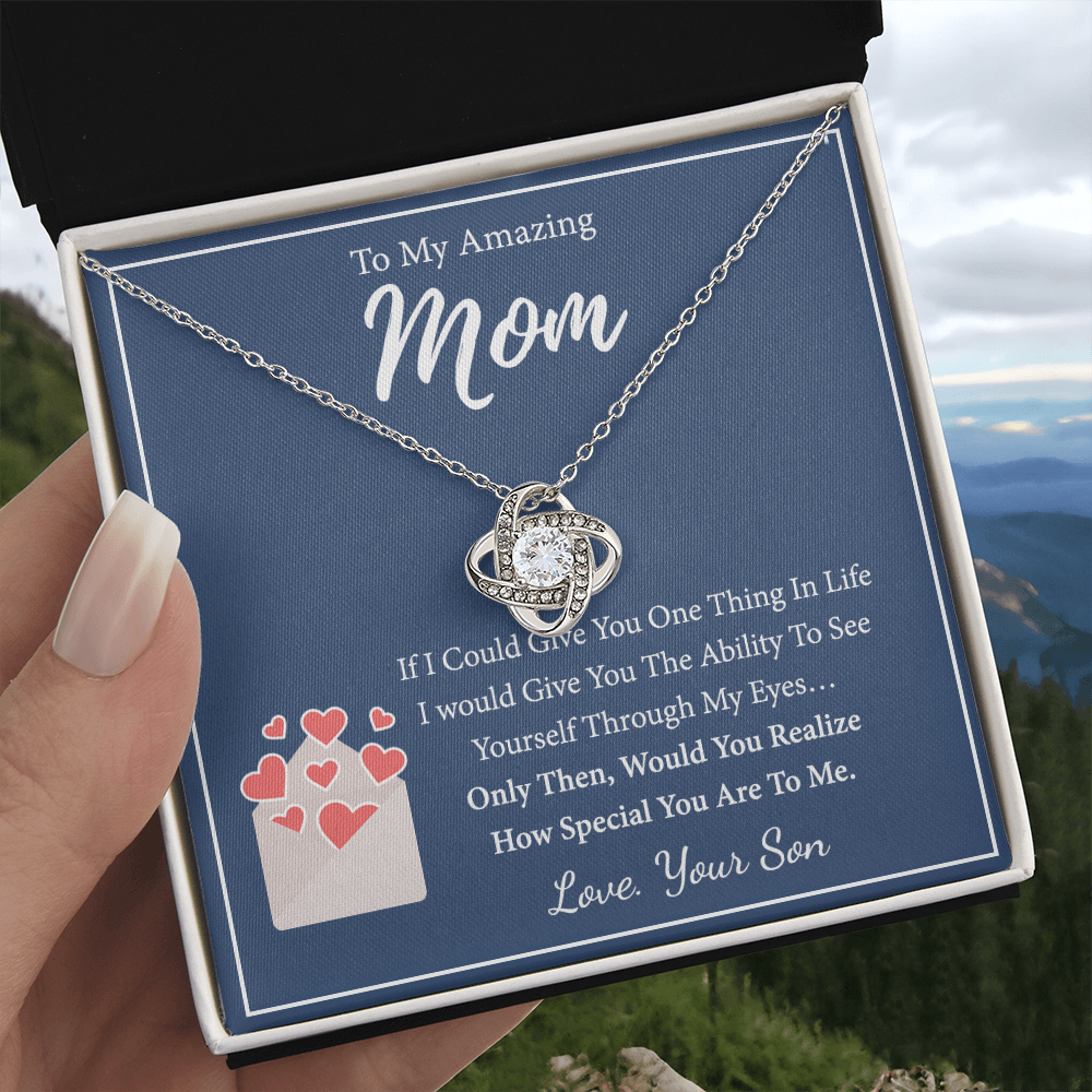 To My Amazing Mom Necklace From Son, Necklace Gift On Birthday Gift Anniversary Mother's Day Necklace For Mom Love Knot Necklace From Son, Jewelry Gift For Women, Mother, Mom And Son Necklace