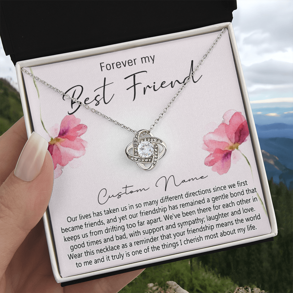 Personalized Gift Necklace For Best Friend, Thank you Necklace Gift for Friend, Best Friend Jewelry Gift Love Knot Pendant, Forever My Best Friend Love Knot Necklace Gift From Friend On Anniversary