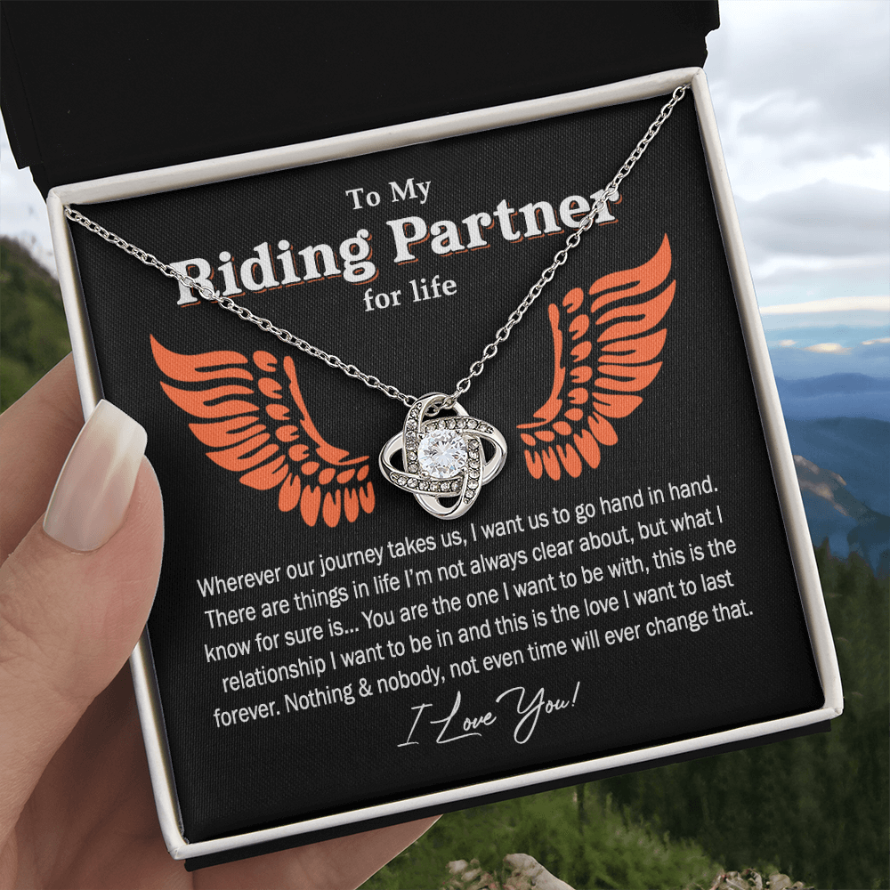 To My Riding Partner For Life Gift Necklace, Gift Necklace for Biker Woman, Motorcycle Love Knot Necklace for Girlfriend Wife Soulmate Proud Promise Future Wife Gift Engagement Gift from Men Boy Him