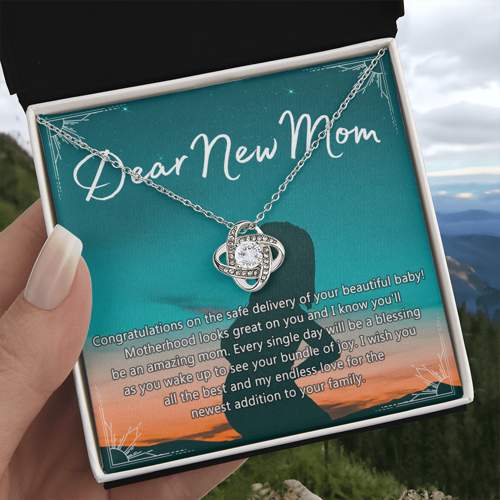 Dear New Mom Necklace, Dear New Mom Love Knot Necklace Gift From Daughter Congratulations Necklace Gift For Mom Your Beautiful Baby Necklace Gift For Mom Jewelry Gift For Mom, New Mom Gift Necklace