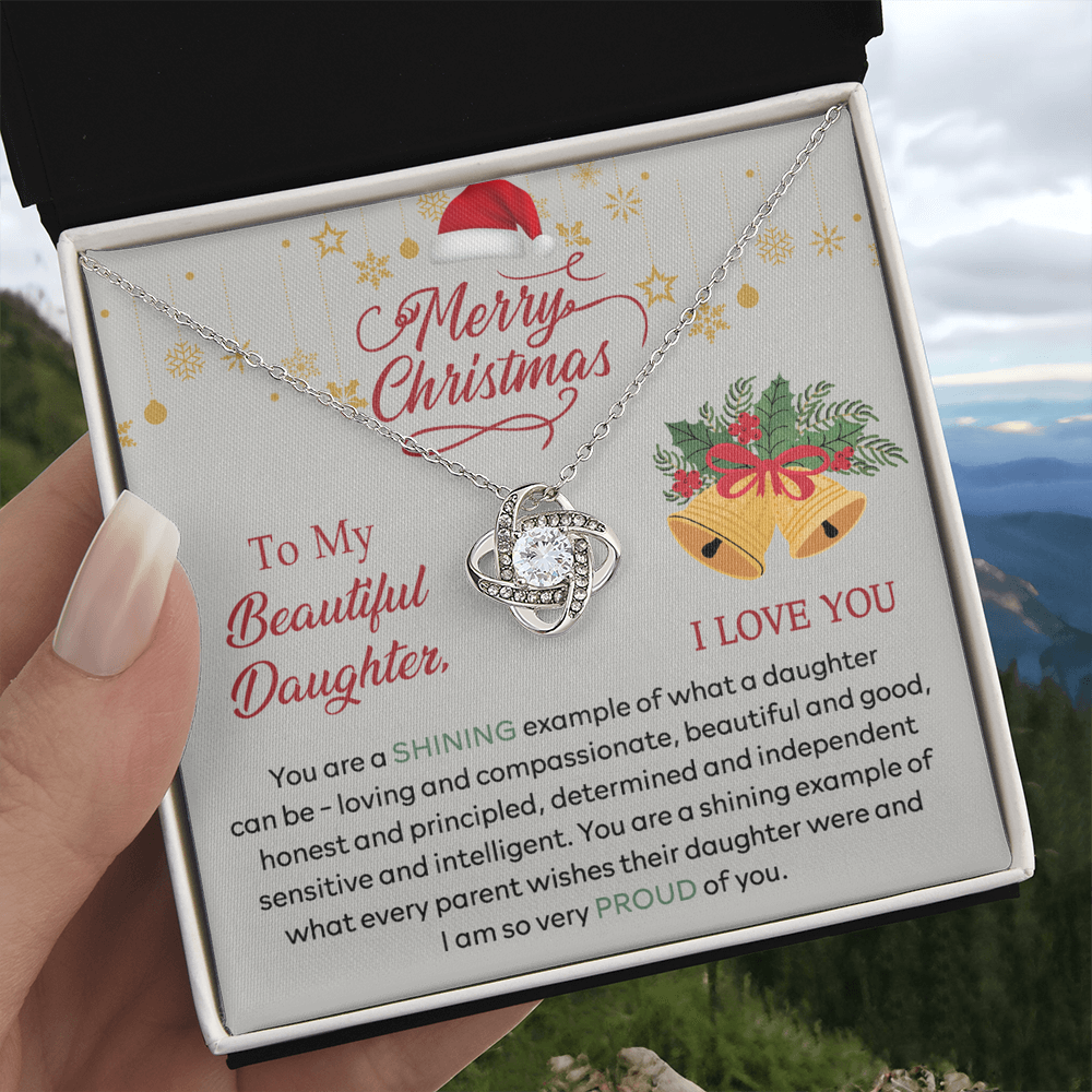 Merry Christmas Daughter Gift Necklace - To My Beautiful Daughter Necklace From Mom, Mother And Daughter Jewelry Gift For Daughter Christmas Gift, Graduation Gift For Daughter I Love You Necklace
